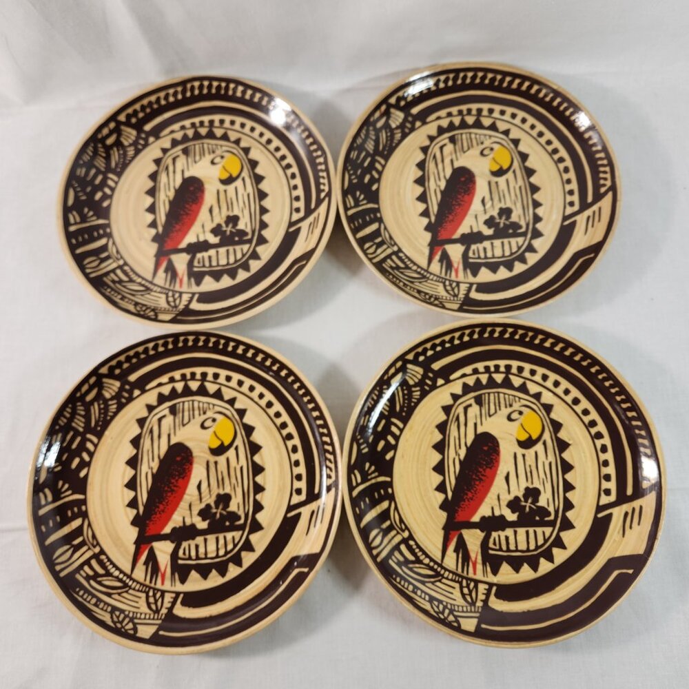 Disney Parks Enchanted Tiki Room 9" Bamboo Jose The Parrot Plate 4 PIECE Set EUC - Picture 2 of 7